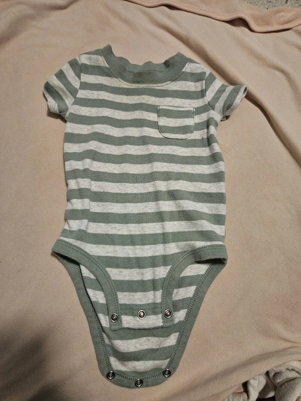 Carter's Green and White Striped Short-Sleeve Baby Bodysuit